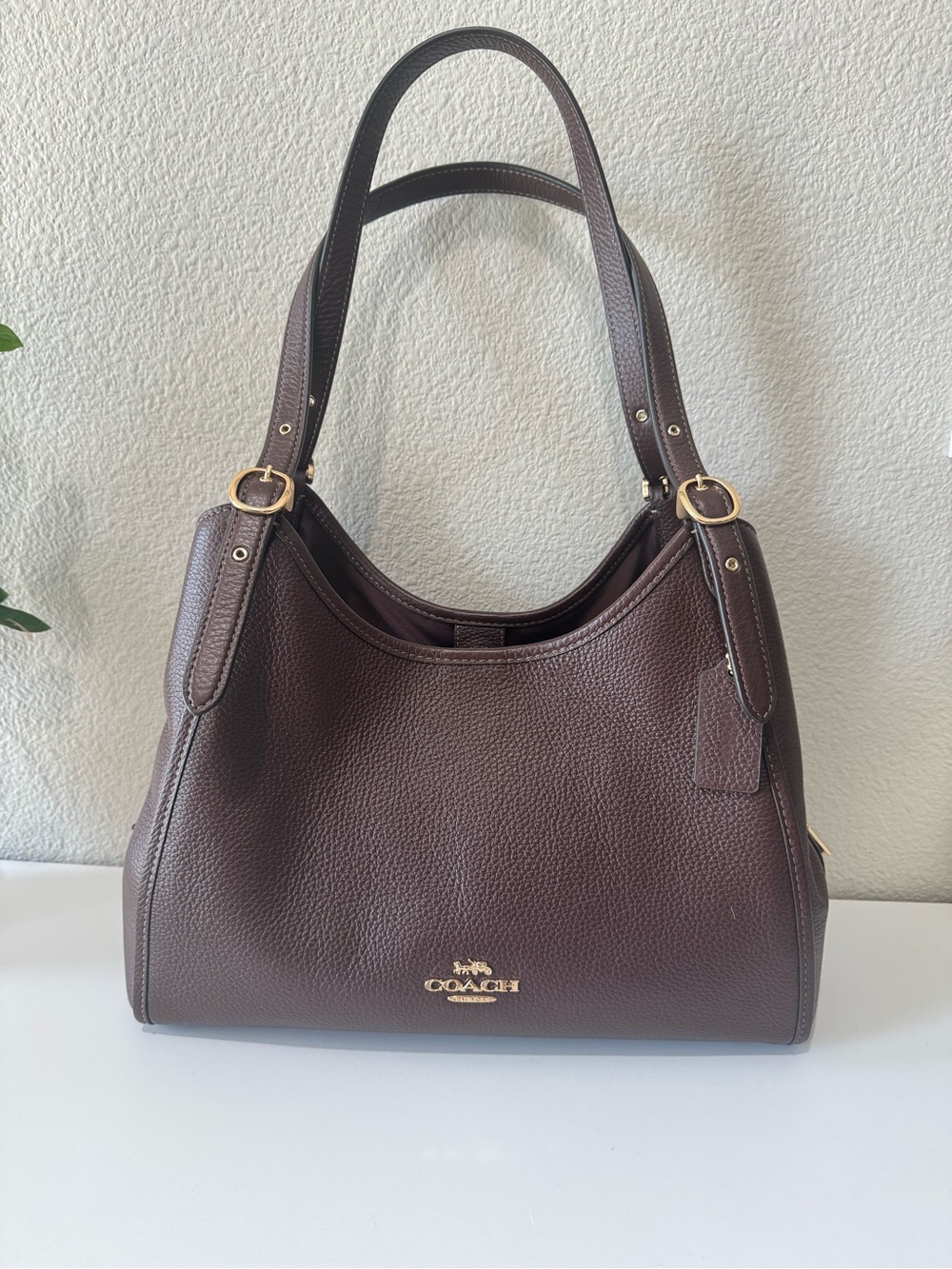Coach Erin Bag - Pebbled Leather Shoulder Bag in Dark Brown with Gold Hardware